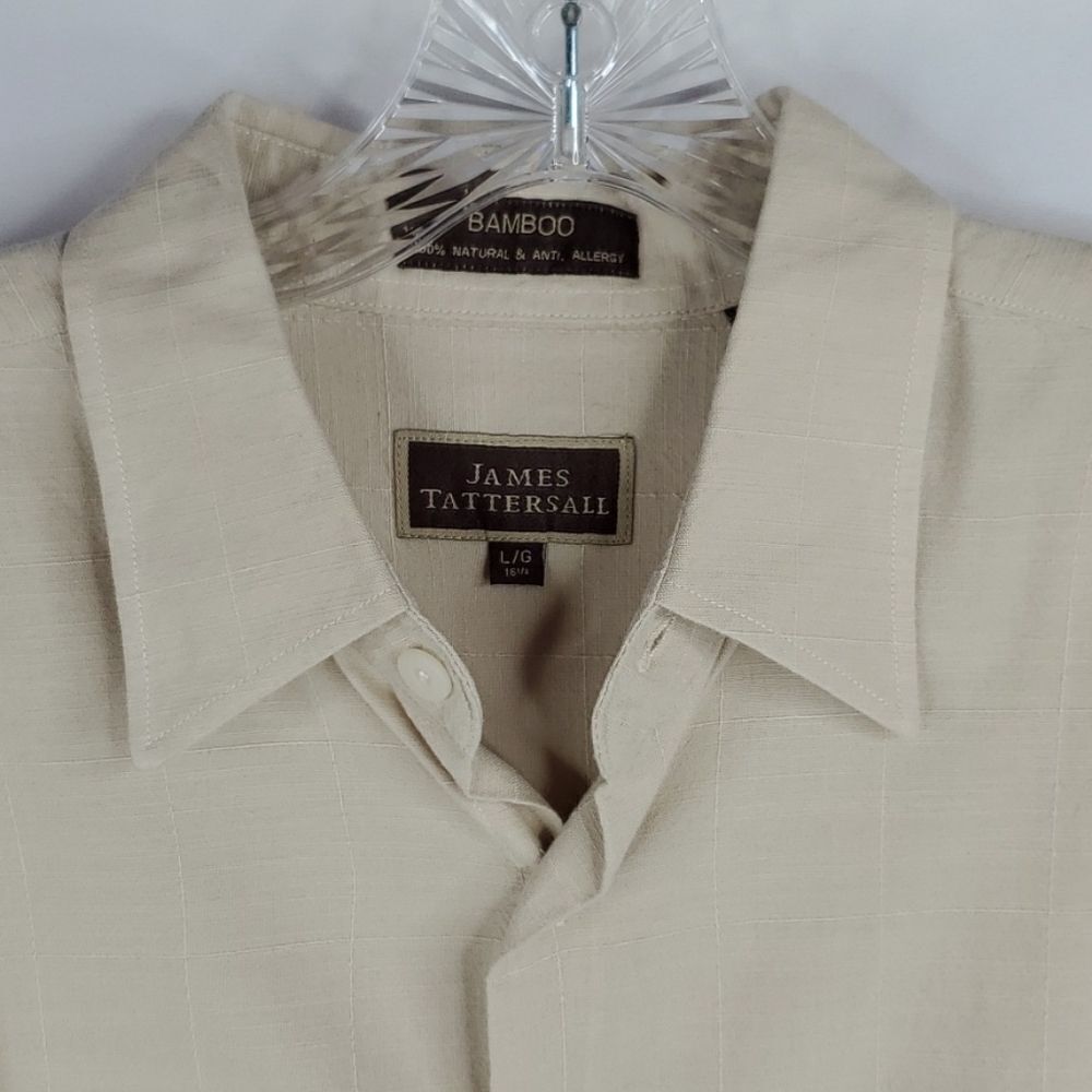 L BAMBOO JAMES TATTERSALL NATURAL KHAKI TAN LONG SLEEVE BUTTON DOWN SHIRT large